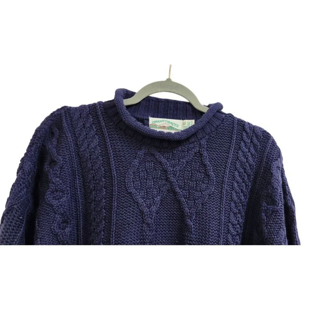 ARAN CRAFTS men's Navy 100% Irish Merino Wool Sweater Cable Knit XL